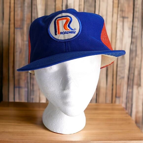 VTG Roadway Trucker Hat Cap Snapback Blue / Orange Transportation 1980s - Picture 1 of 10
